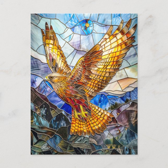 Falcon stürzt über die Landschaft Postkarte (Vorderseite)