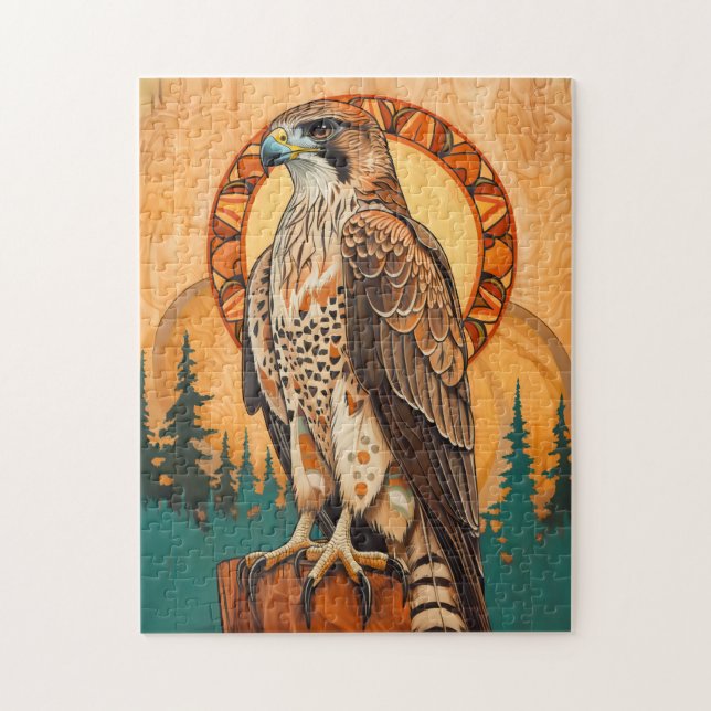 Falcon Totem – Visionary Art Deco Spirit Puzzle (Vertikal)