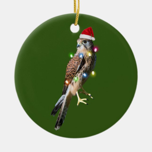 Falcon With Hat Lights Christmas Keramik Ornament (Vorne)