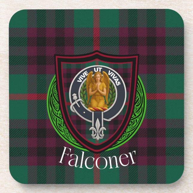 Falconer Schottischer Clan-Tartan und Wappen Getränkeuntersetzer (Vorderseite)