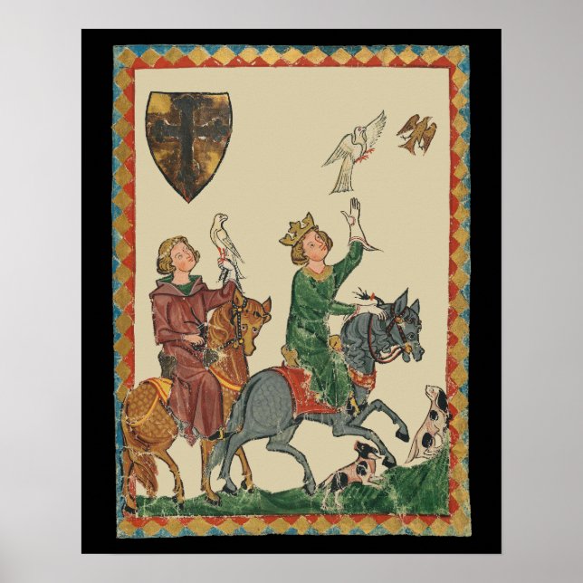 Falconry, 14th Century Codex Manesse Poster (Vorne)