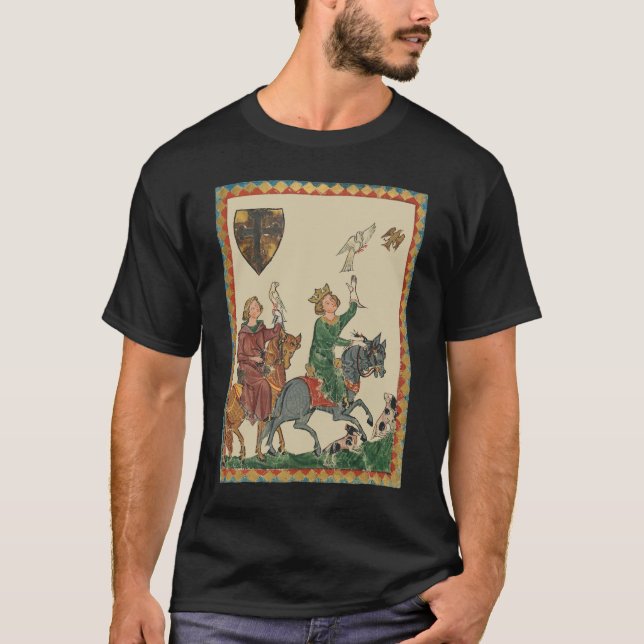 Falconry, 14th Century Codex Manesse T-Shirt (Vorderseite)