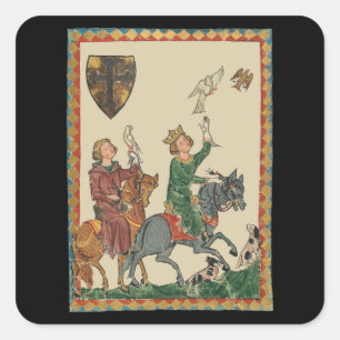 Falconry, Codex Manesse aus dem 14. Jahrhundert Quadratischer Aufkleber
