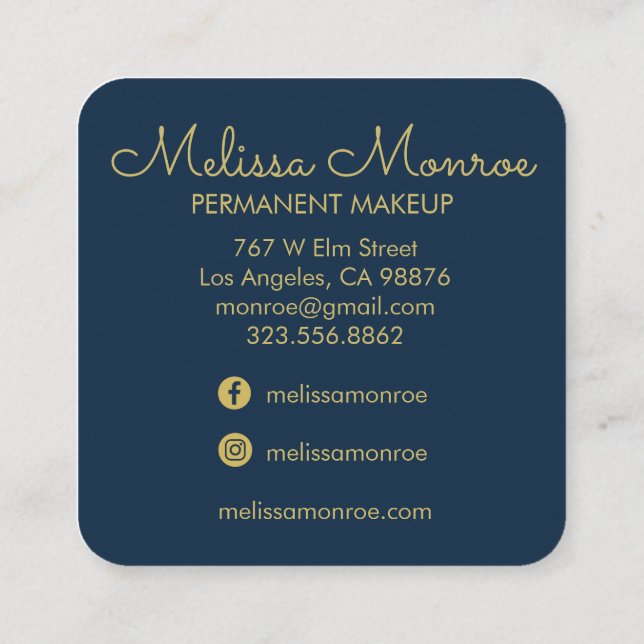 Falcons & Rose Elegante Boho Navy Square Quadratische Visitenkarte (Rückseite)