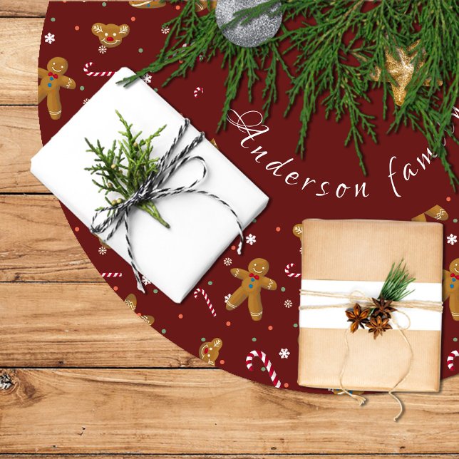 Falda árbol de Navidad en granate y con galletas Polyester Weihnachtsbaumdecke (Gingerbread men and Christmas cookies maroon Brushed Polyester Tree Skirt
)