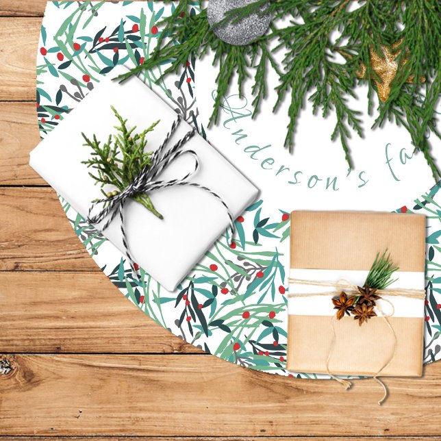 Falda de árbol navidad con diseño de acebo polyester weihnachtsbaumdecke (Christmas Tree Skirt with Acebo Design)