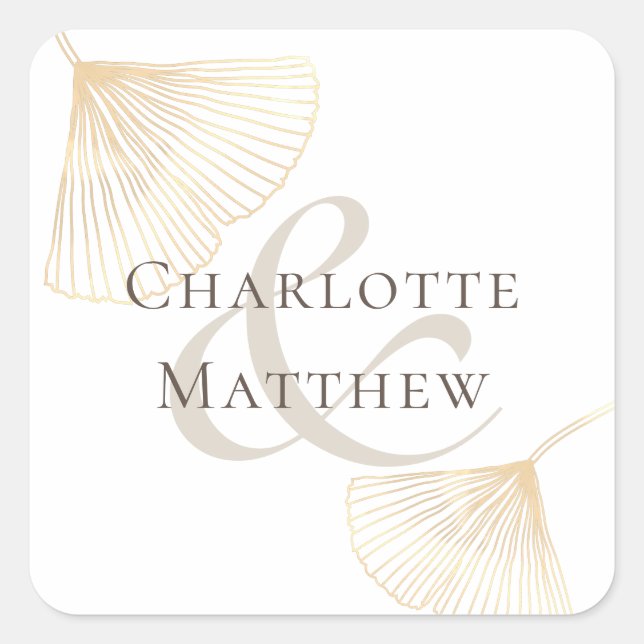 Faling Gold Ginkgo Blätter Hochzeit Quadratischer Aufkleber (Vorderseite)