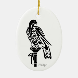 Falke auf Blockhocker Keramikornament