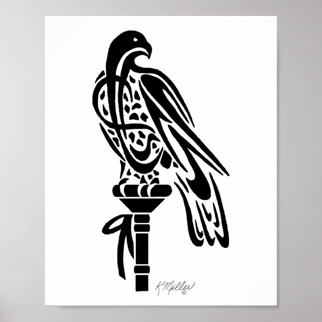 Falke auf Blockhocker Poster (Vorne)