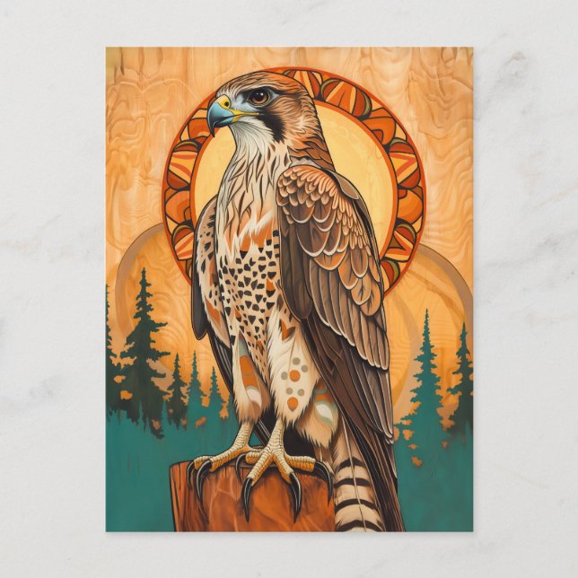 Falken-Totem – Visionäre Art Deco Geist Postkarte (Vorderseite)