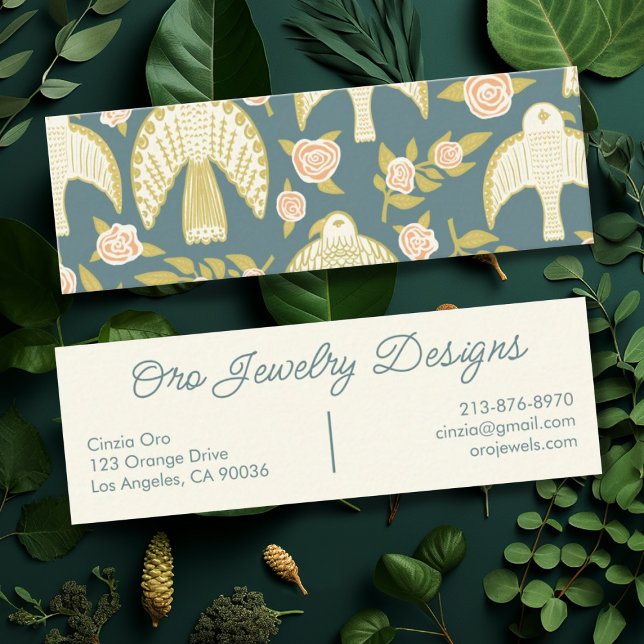 Falken und Rose Elegante Botanische feminine Küche Mini Visitenkarte (Cool custom mini business cards with a falcon and floral design on one side.)