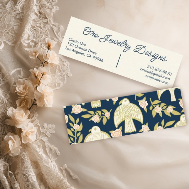 Falken und Rose Elegante Botanische feminine Küche Mini Visitenkarte (Mini custom business cards with a falcon and floral design. Customize with your text)
