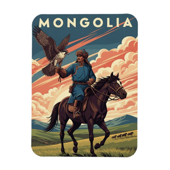 Falkenjäger in der Mongolei Reise Magnet (Vertikal)