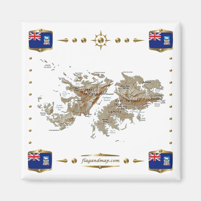 Falkland Islands Map + Flags Magnet (Vorne)