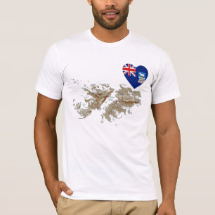 Falklandinseln-Flaggen-Herz und Karten-T - Shirt