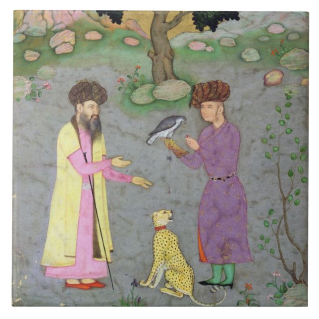 Falkner mit Begleiter- und Haustier-Gepard, von Fliese (Vorderseite)