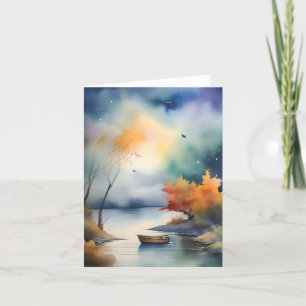 Fall Abend Scene B - Wasserfarben & Pen Feiertagskarte