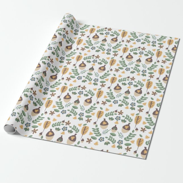 Fall Acorns Blumengrün Umschlagpapier Geschenkpapier (Ungerollt)