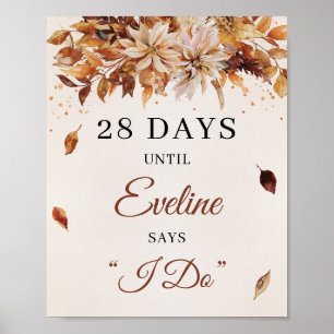 Fall and Autumn Boho Bridal Shower Contdown Sign Poster