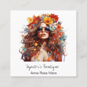 *~* FALL AP57 QR Boho Blume Hair Hippie Lady Quadratische Visitenkarte