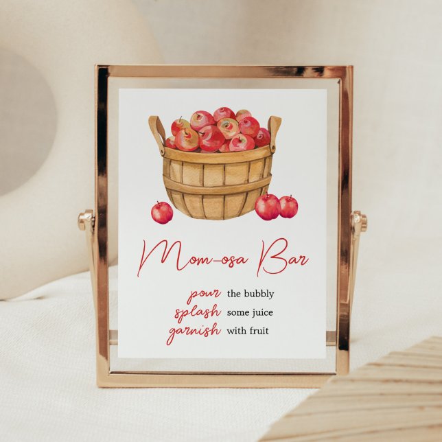 Fall Apple Basket Baby Dusche Mama Osa Bar Poster (Fall Apple Baby Shower Mom Osa Bar Sign)