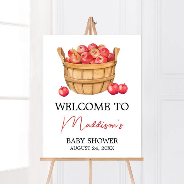 Fall Apple Basket Baby Dusche Willkommen Poster (Fall Apple Baby Shower Welcome Sign)