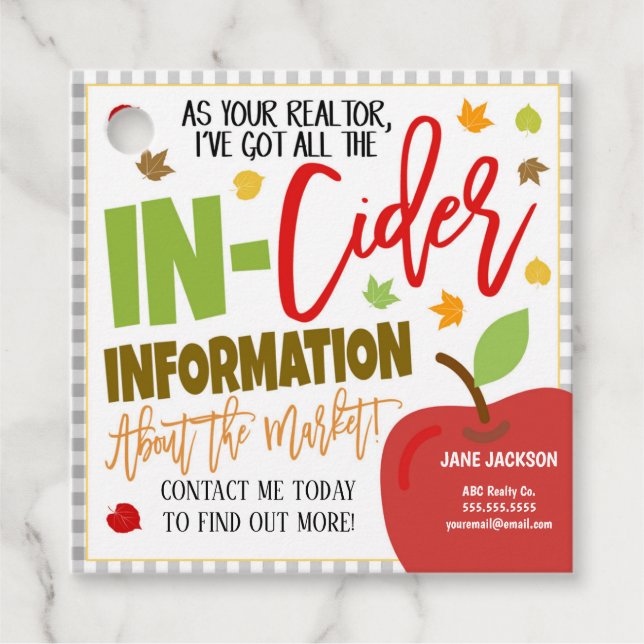 Fall Apple Cider Realtor Geschenktasten Geschenkanhänger (Vorderseite)