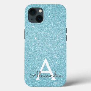 Fall Aqua Aquamarin Blue Glitzer and Sparkle Monog Case-Mate iPhone Hülle