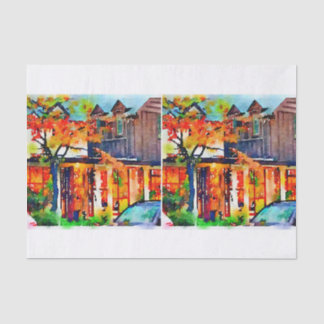 Fall-Aquarellfeuerfarbedecoupage gemischte Medien Seidenpapier