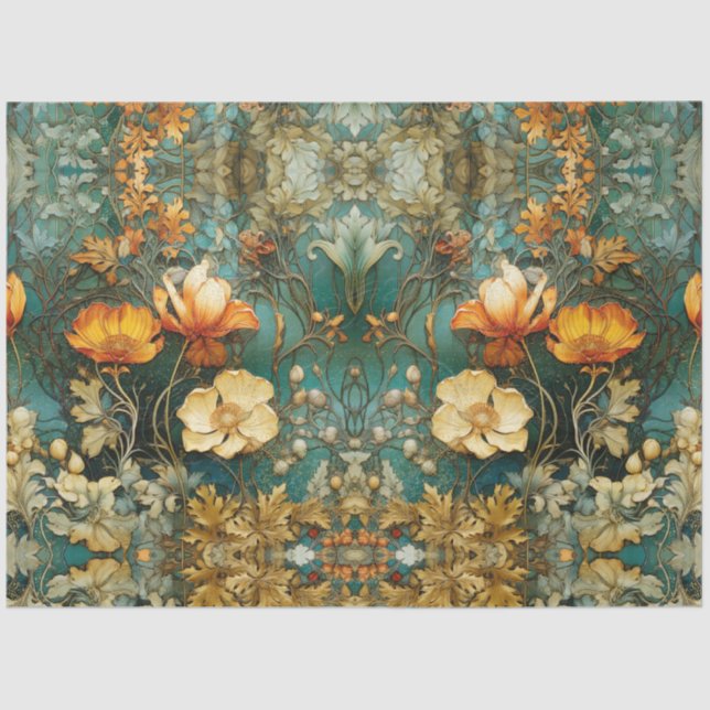 Fall Art Nouveau Floral Aquamarin Ephemere Entdeck Seidenpapier (Vorderseite)