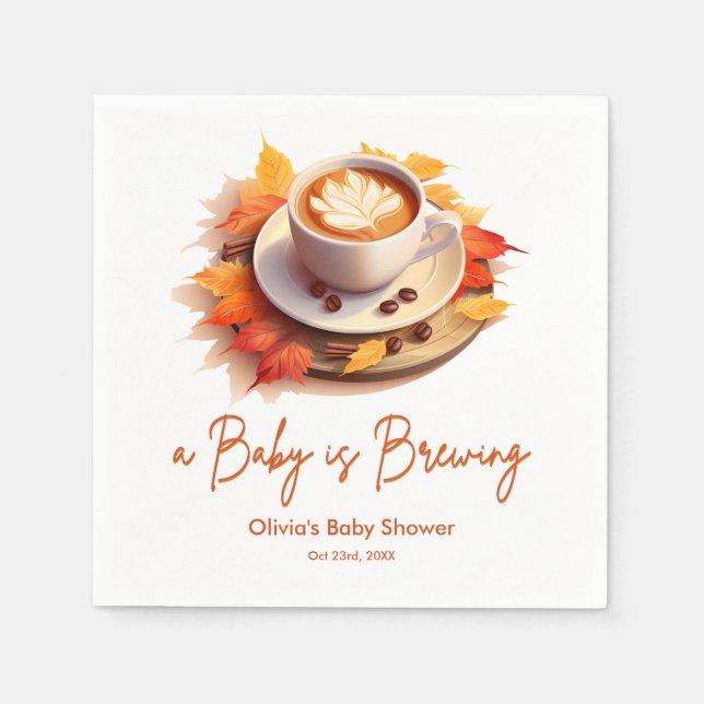 Fall Autumn A Baby is Brewing Coffee Baby Shower  Serviette (Vorderseite)