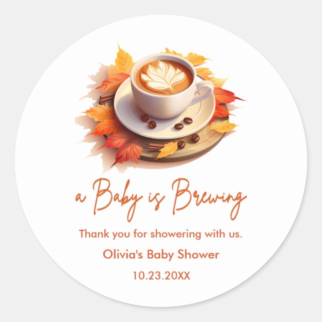 Fall Autumn Baby is Brewing Baby Shower Thank You  Runder Aufkleber (Vorderseite)