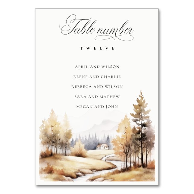 Fall Autumn Landscape Wedding Seating Chart Tischnummer (Vorderseite)