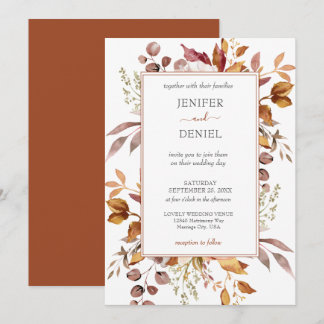 Fall Autumn Leaves Rustic Country Boho Wedding Einladung