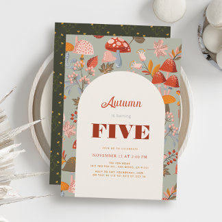 Fall/Autumn Mushroom & Wildflower Sage Birthday Einladung