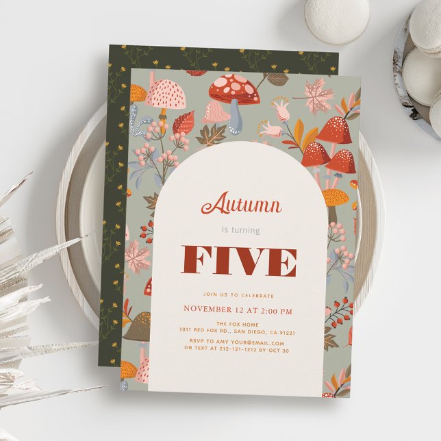Fall/Autumn Mushroom & Wildflower Sage Birthday Einladung (Von Creator hochgeladen)