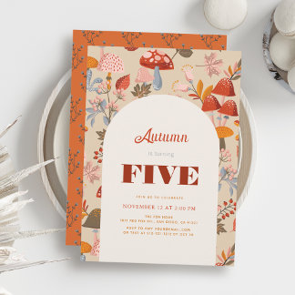 Fall/Autumn Mushroom & Wildflower Tan Birthday Einladung