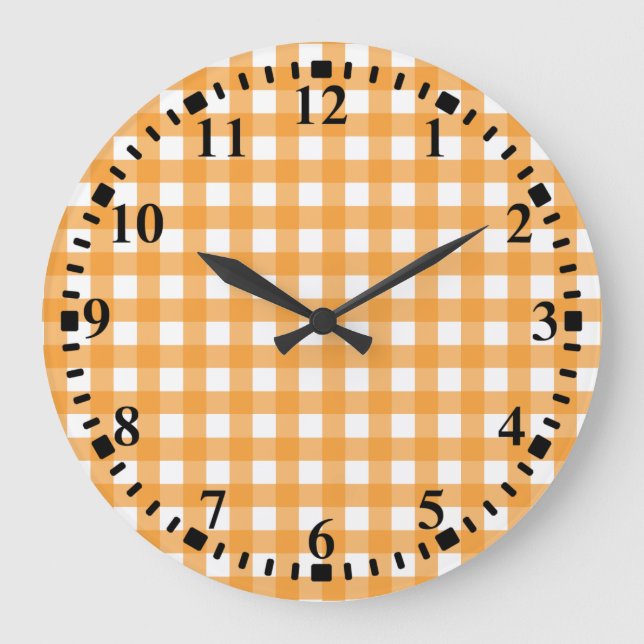 Fall Autumn Orange Plaid Pattern  Große Wanduhr (Vorderseite)