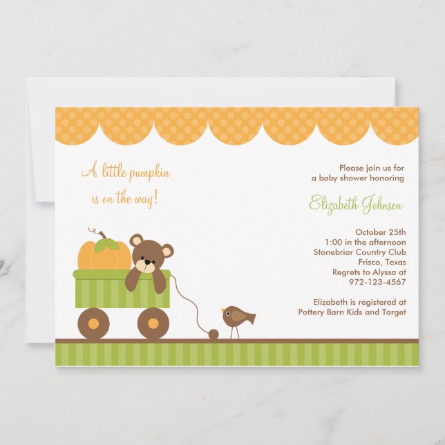 Fall Baby Bear in Wagon Einladungen (Vorderseite)