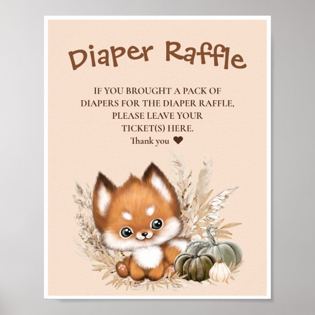 Fall Baby Dusche Boho Diaper Raffle-Zeichen Poster (Vorne)