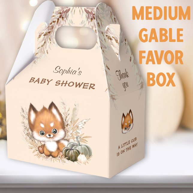 Fall Baby Dusche Cute Fox Pumpkin Medium Favor Box Geschenkschachtel (Cute Fox Beige Medium Gable Favor Boxes - You can choose from 3 sizes of these gable favor boxes)