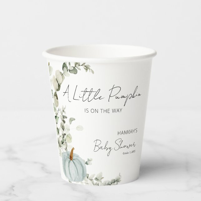 Fall Baby Dusche ein wenig Pumpkin Blue Pappbecher (Vorderseite)