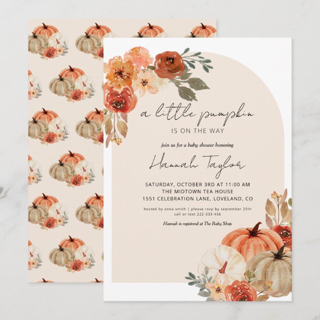 Fall Baby Dusche ein wenig Pumpkin Einladung (Vorne/Hinten)