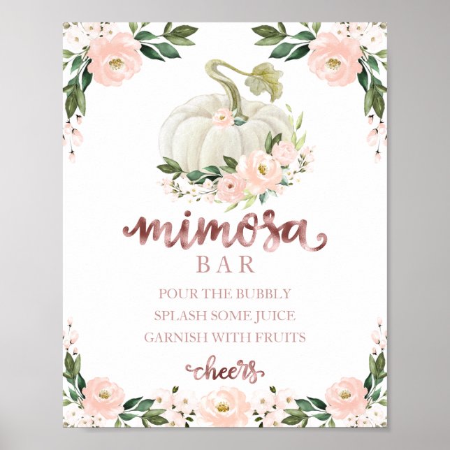 Fall Baby Dusche Pink Gold Mimosa Bar Schild (Vorne)