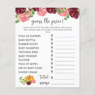 Fall Baby Dusche Pumpkin Price Guess Game