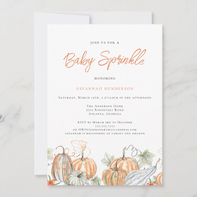 Fall Baby Dusche Sprinkle Pumpkin Einladung (Vorderseite)