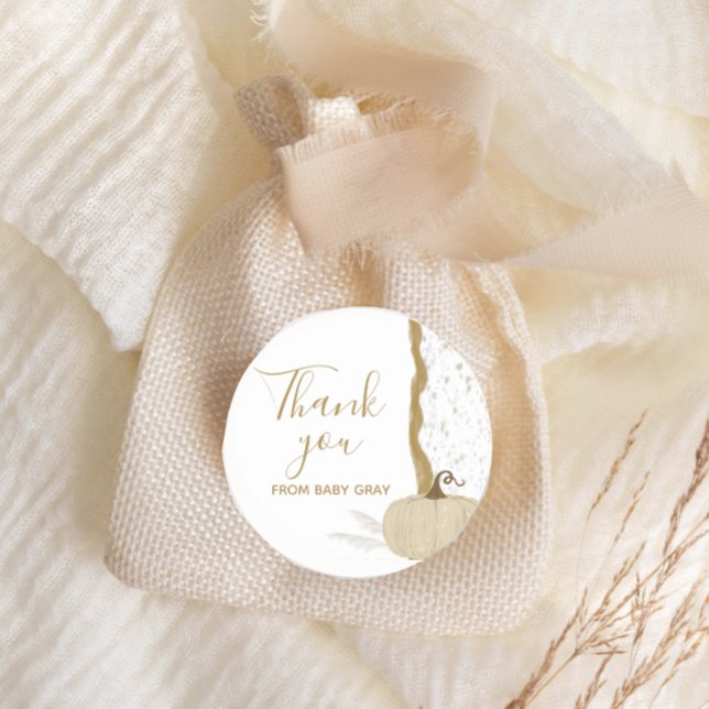 Fall Baby Dusche White Pumpkin Runder Aufkleber (Von Creator hochgeladen)