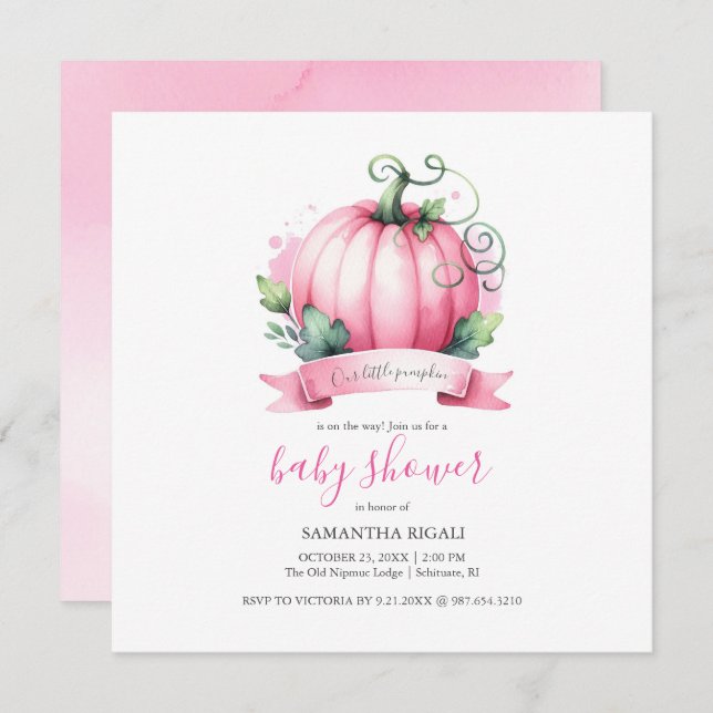 Fall Baby Duwer Einladungen Kleine Pumpkin Girl (Vorne/Hinten)