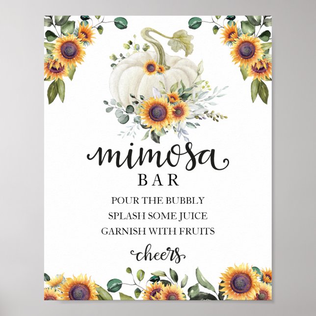 Fall Baby Duwer Greenery Mimosa Bar Sign Poster (Vorne)