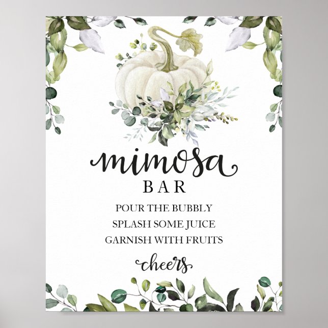 Fall Baby Duwer Greenery Mimosa Bar Sign Poster (Vorne)